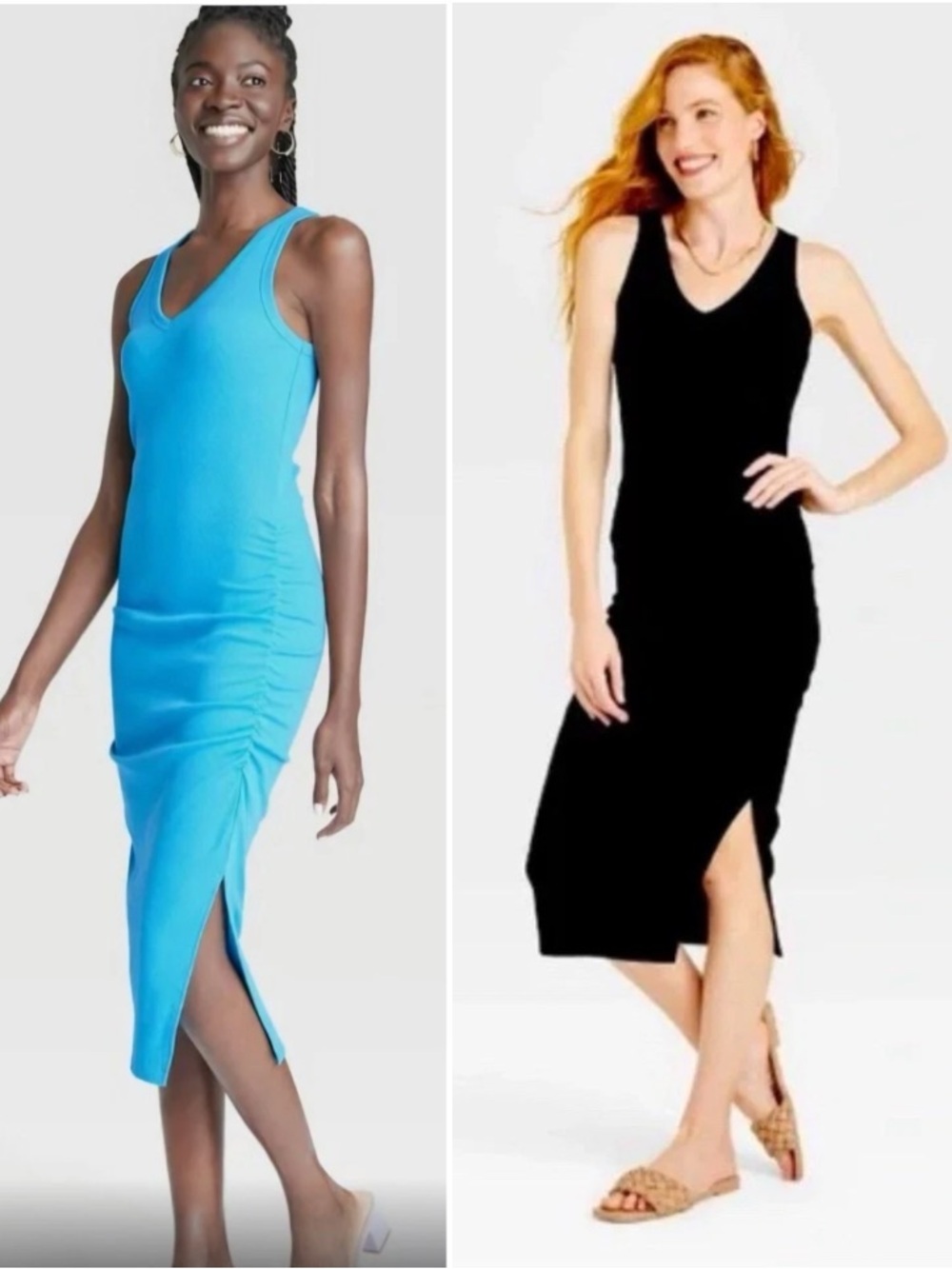 NWOT 2 set - A New Day - women’s sleeveless rib knit side ruched dress - XS